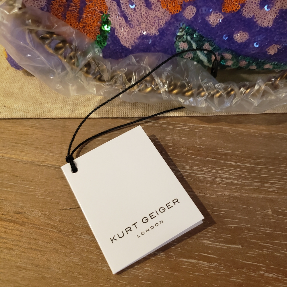 Kurt Geiger Purple Sequin Floral Crossbody Bag w/ Lock & Dusty - NWT! - Picture 10 of 12